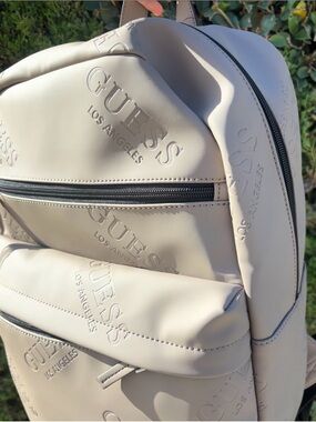 GUESS Cream Embossed Logo Men's Backpack